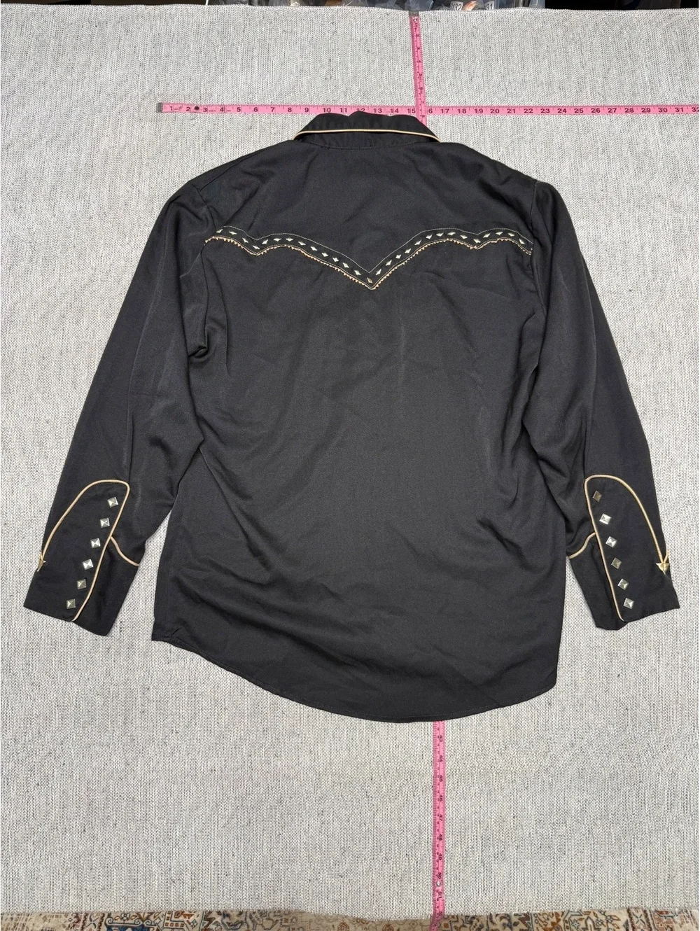 Scully Western Style Black Button-Up Shirt w Gold Piping M